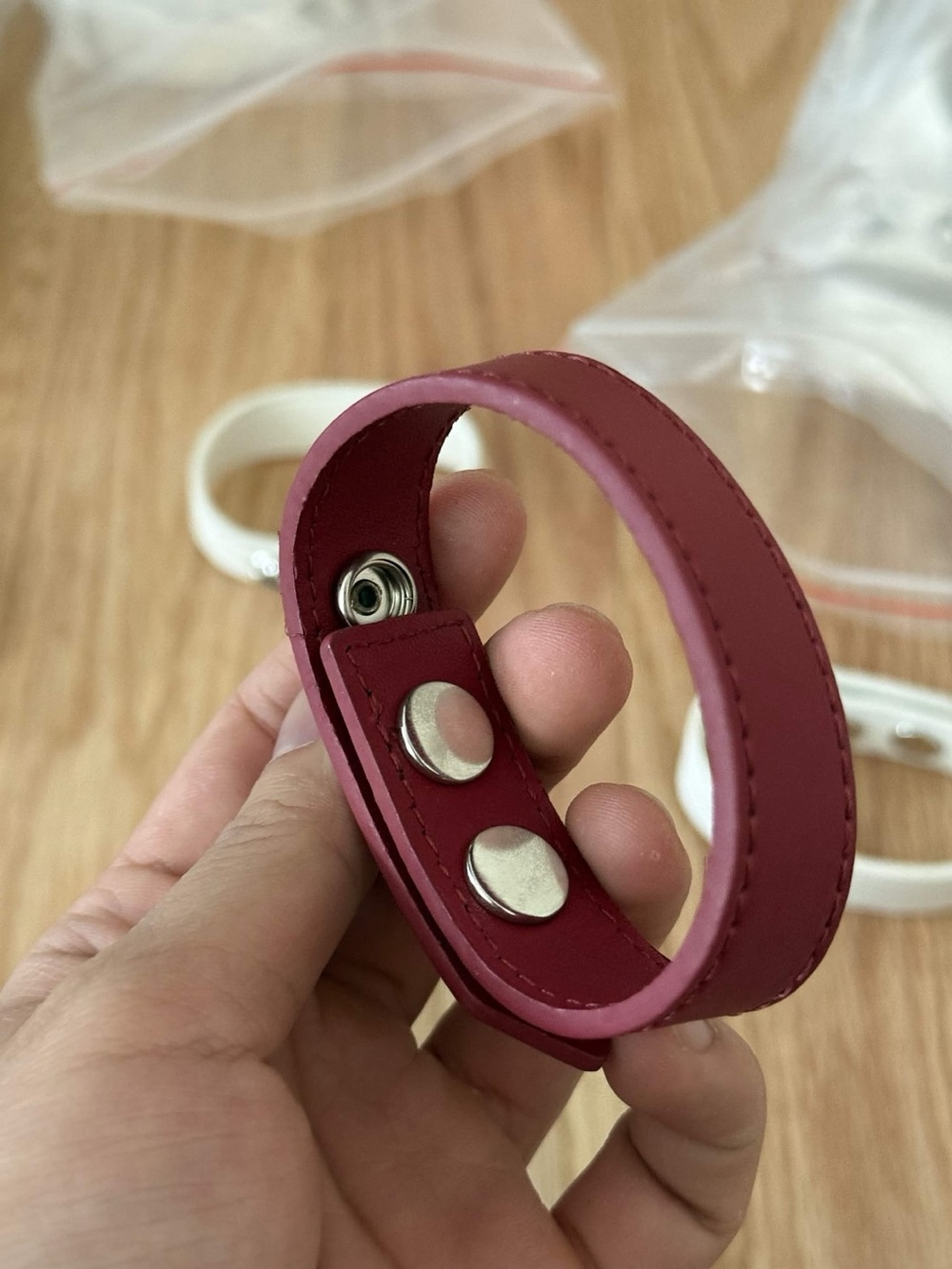 Men’s Leather Snap Bracelet in Deep Pink
